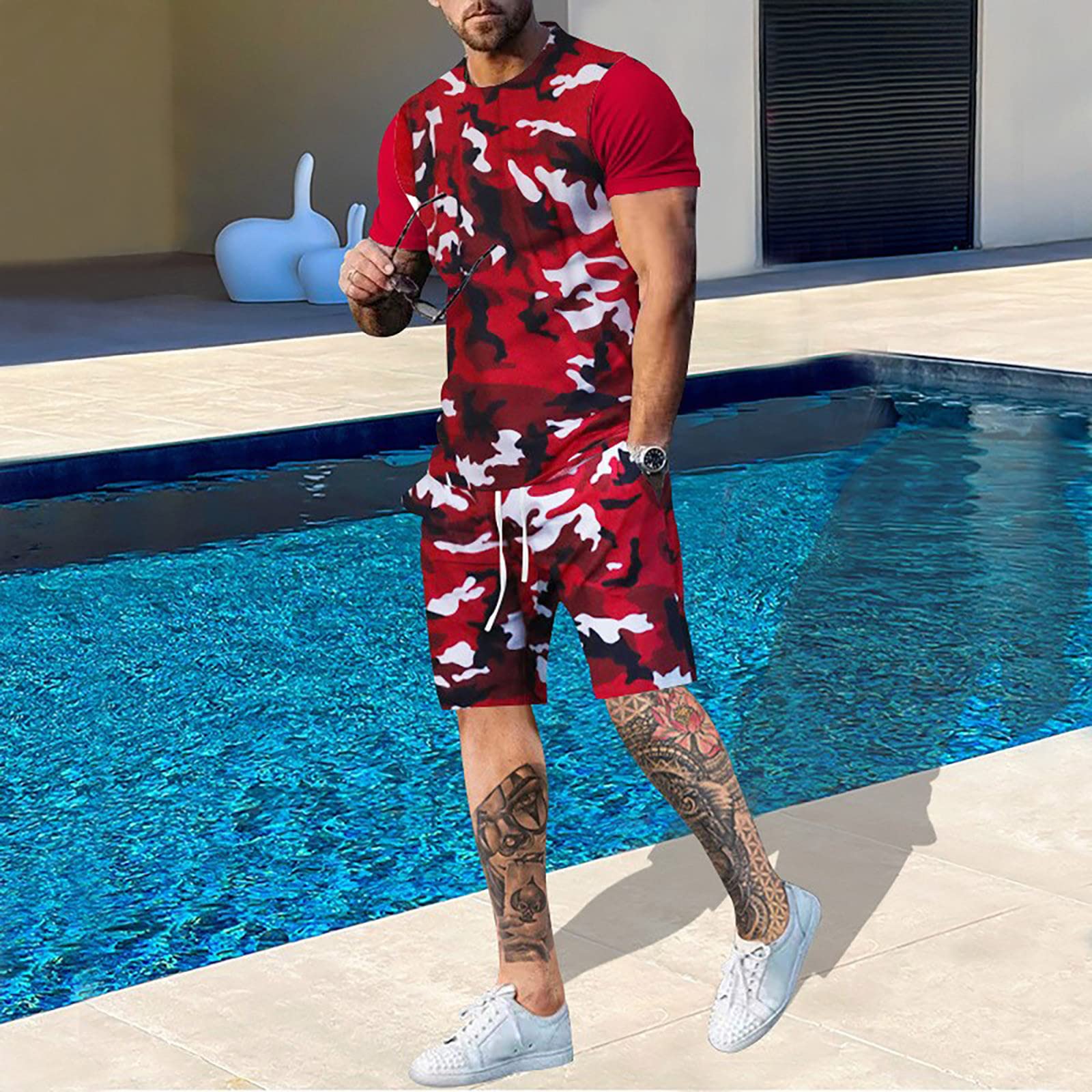 Outdoor Hunting Outfit - Yaz erkekler kamuflaj T shirt seti