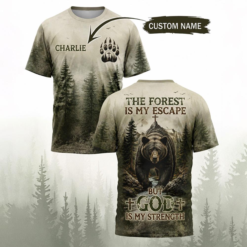 Hunting And Camping In Forest - Erkekler Vintage Orman Ayı Baskı T-Shirt