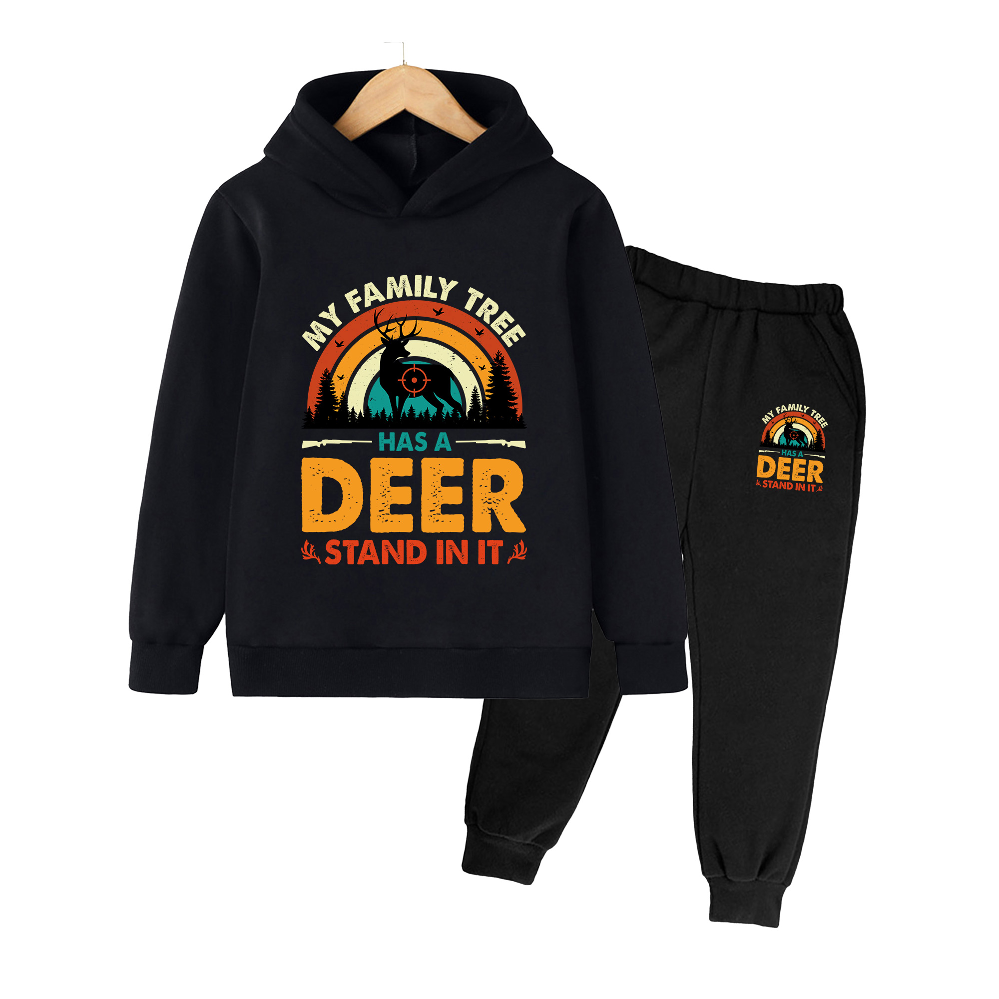Outdoor Hunting Outfit - Çocuklar için Kapüşonlu Üst ve Eşofman