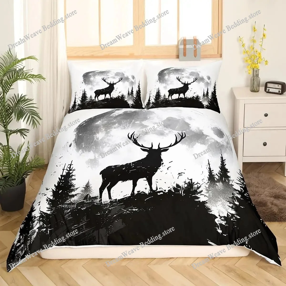 Geyik Elk Nevresim Kral Kraliç - Hunting And Camping In Forest incelemesi ve fiyatı