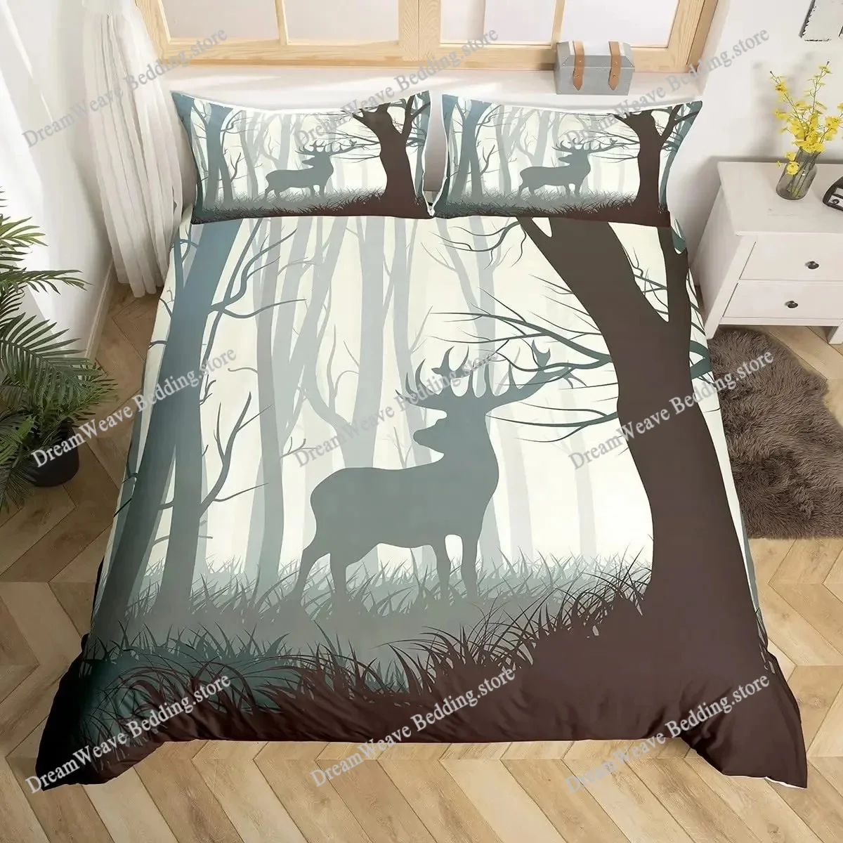 Geyik Elk Nevresim Kral Kraliç - Hunting And Camping In Forest incelemesi ve fiyatı