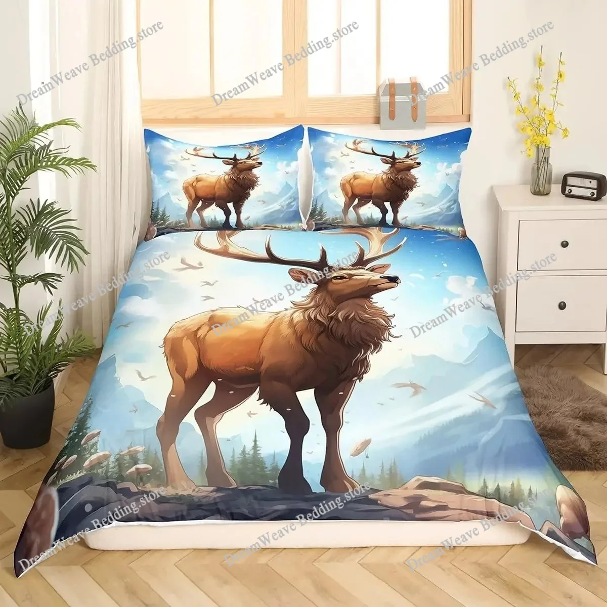 Geyik Elk Nevresim Kral Kraliç - Hunting And Camping In Forest incelemesi ve fiyatı