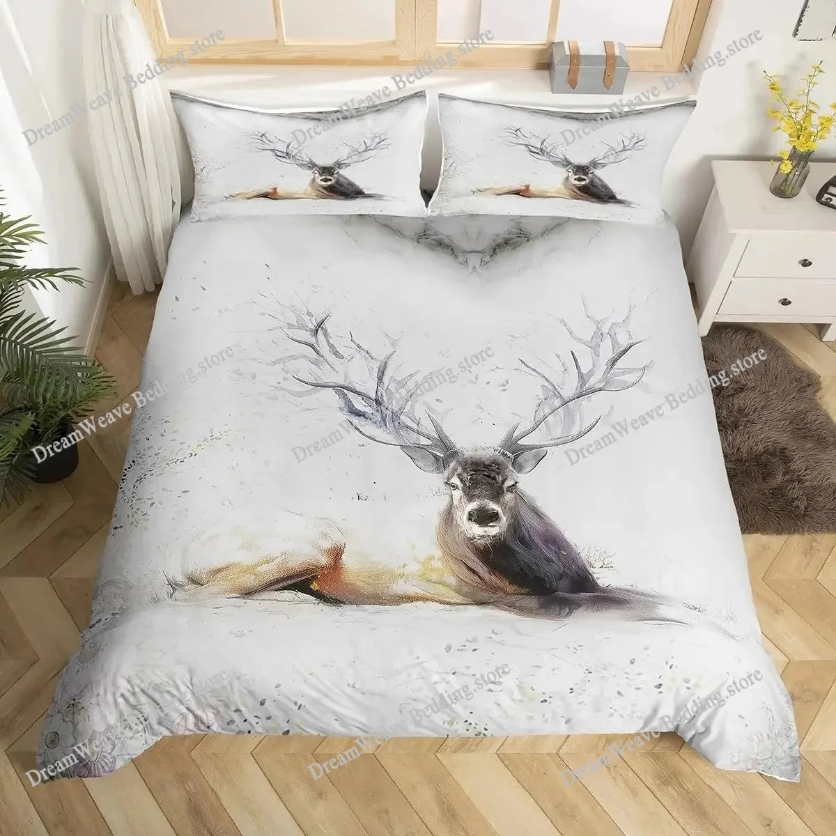 Geyik Elk Nevresim Kral Kraliç - Hunting And Camping In Forest incelemesi ve fiyatı